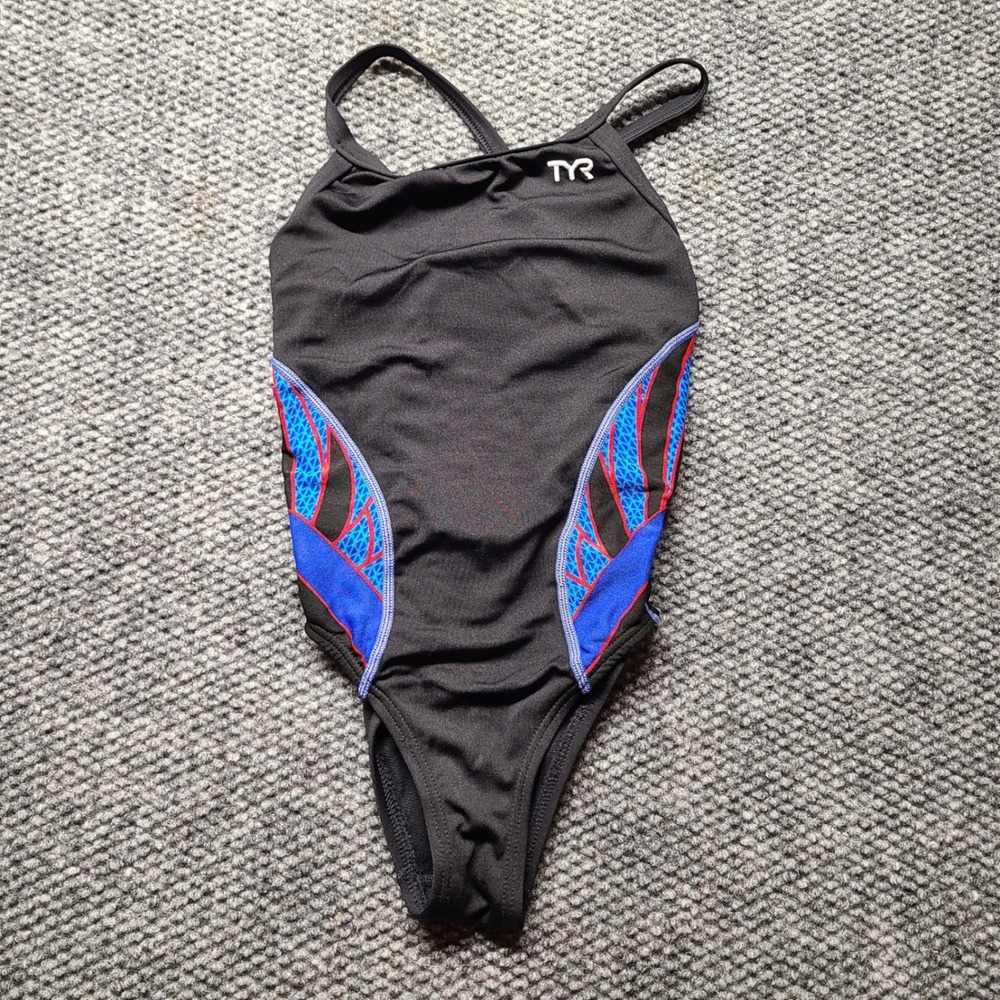 TYR Girls Black Blue Red One Piece Performance Swimsuit Crossback Training